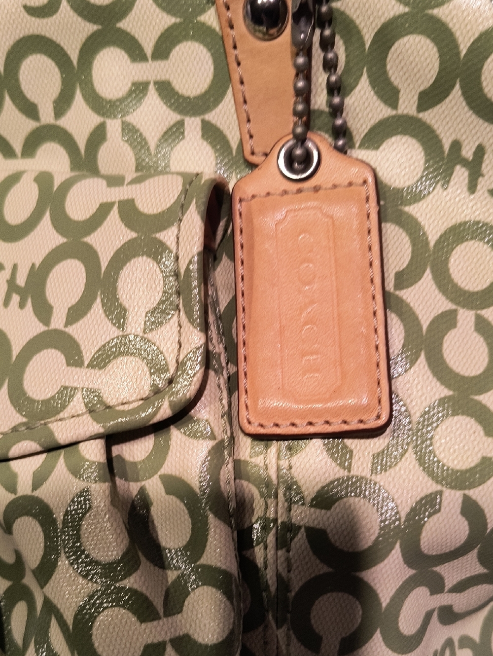 Coach Green Signature Logo Bag with Leather Trim Women's - Picture 5 of 12